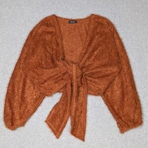 Triple Seven Tie Front Top Womens Size Small Fuzzy Cardigan Sweater